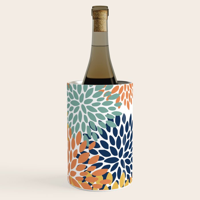 Floral Blooms, Orange, Yellow, Teal, Navy Wine Chiller Gallery Image 3