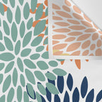 Floral Blooms, Orange, Yellow, Teal, Navy Wall Tapestry Gallery Image 3