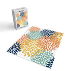 Floral Blooms, Orange, Yellow, Teal, Navy Jigsaw Puzzle Gallery Image 2
