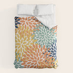 Floral Blooms, Orange, Yellow, Teal, Navy Comforter Gallery Image 6