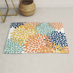Floral Blooms, Orange, Yellow, Teal, Navy Rug Gallery Image 1