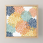 Floral Blooms, Orange, Yellow, Teal, Navy Mini Art Print Gallery Image 1