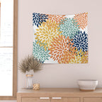 Floral Blooms, Orange, Yellow, Teal, Navy Wall Tapestry Gallery Image 2