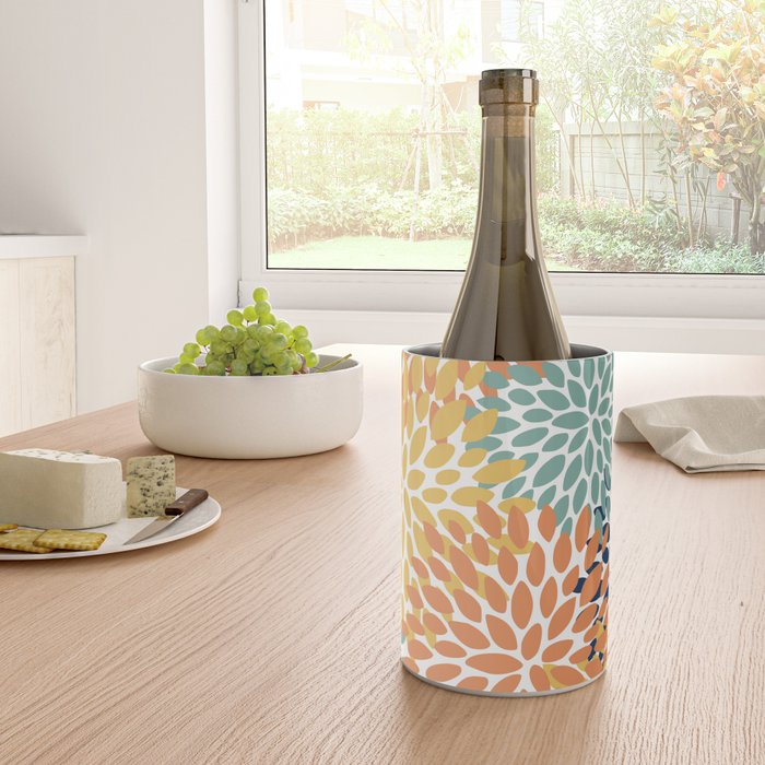 Floral Blooms, Orange, Yellow, Teal, Navy Wine Chiller Gallery Image 4
