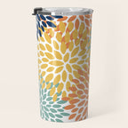 Floral Blooms, Orange, Yellow, Teal, Navy Travel Mug Gallery Image 3
