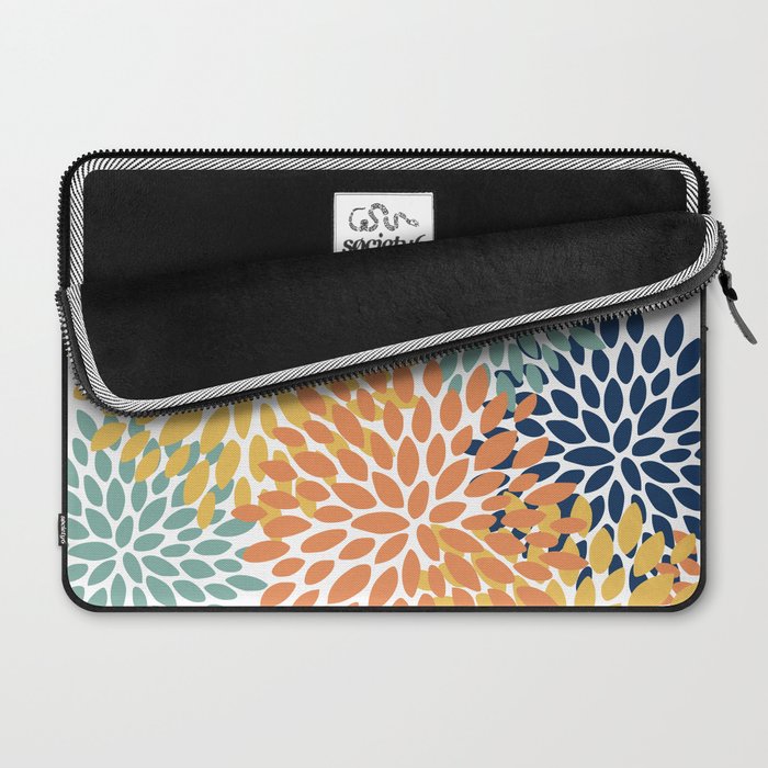 Floral Blooms, Orange, Yellow, Teal, Navy Laptop Sleeve Gallery Image 2