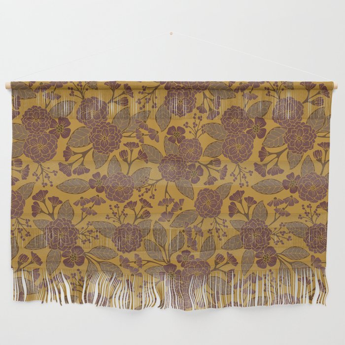 Mustard Yellow, Brown, Raisin, Taupe & Mauve Floral Pattern Wall Hanging Gallery Image 1