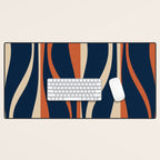 Mid Century Modern Retro Lounge Striped Ogee Pattern in Midcentury Navy Blue, Spiced Orange, and Beige Desk Mat Gallery Image 1