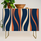 Mid Century Modern Retro Lounge Striped Ogee Pattern in Midcentury Navy Blue, Spiced Orange, and Beige Credenza Gallery Image 1