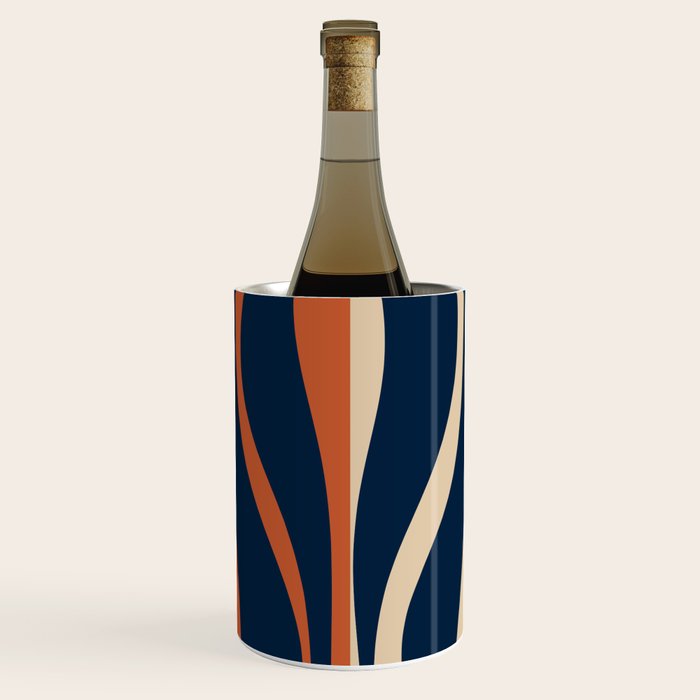 Mid Century Modern Retro Lounge Striped Ogee Pattern in Midcentury Navy Blue, Spiced Orange, and Beige Wine Chiller Gallery Image 1