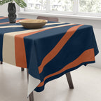 Mid Century Modern Retro Lounge Striped Ogee Pattern in Midcentury Navy Blue, Spiced Orange, and Beige Tablecloth Gallery Image 3