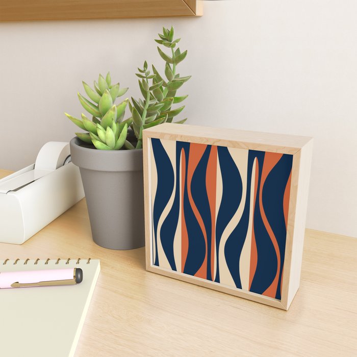 Mid Century Modern Retro Lounge Striped Ogee Pattern in Midcentury Navy Blue, Spiced Orange, and Beige Mini Art Print Gallery Image 2