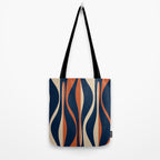 Mid Century Modern Retro Lounge Striped Ogee Pattern in Midcentury Navy Blue, Spiced Orange, and Beige Tote Bag Gallery Image 2