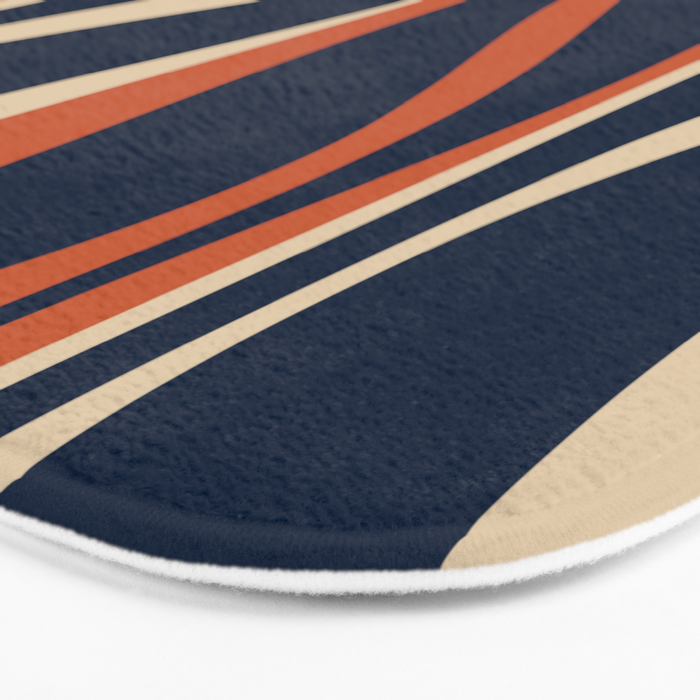 Mid Century Modern Retro Lounge Striped Ogee Pattern in Midcentury Navy Blue, Spiced Orange, and Beige Bath Mat Gallery Image 3