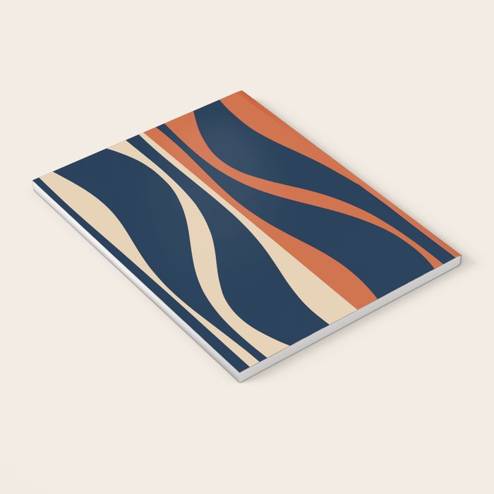 Mid Century Modern Retro Lounge Striped Ogee Pattern in Midcentury Navy Blue, Spiced Orange, and Beige Notebook Gallery Image 3