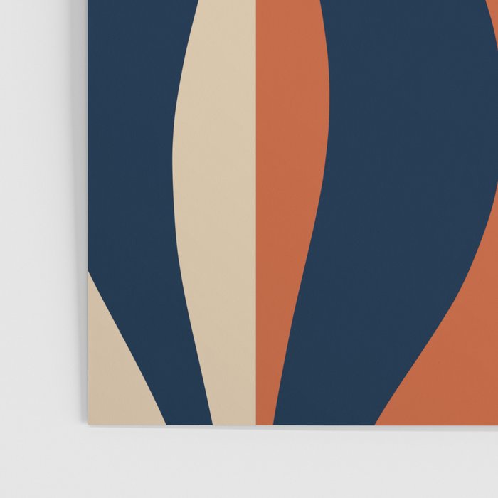 Mid Century Modern Retro Lounge Striped Ogee Pattern in Midcentury Navy Blue, Spiced Orange, and Beige Poster Gallery Image 3