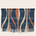 Mid Century Modern Retro Lounge Striped Ogee Pattern in Midcentury Navy Blue, Spiced Orange, and Beige Wall Hanging Gallery Image 1