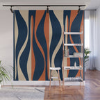 Mid Century Modern Retro Lounge Striped Ogee Pattern in Midcentury Navy Blue, Spiced Orange, and Beige Wall Mural Gallery Image 1