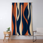 Mid Century Modern Retro Lounge Striped Ogee Pattern in Midcentury Navy Blue, Spiced Orange, and Beige Window Curtain Gallery Image 5