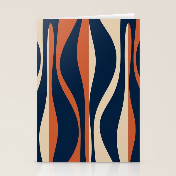 Mid Century Modern Retro Lounge Striped Ogee Pattern in Midcentury Navy Blue, Spiced Orange, and Beige Stationery Card Gallery Image 2