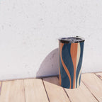 Mid Century Modern Retro Lounge Striped Ogee Pattern in Midcentury Navy Blue, Spiced Orange, and Beige Travel Mug Gallery Image 4