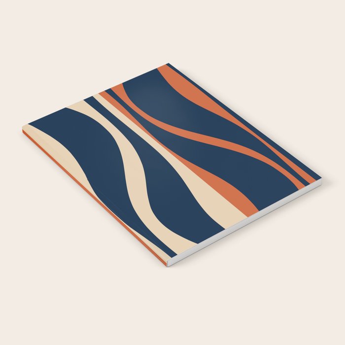 Mid Century Modern Retro Lounge Striped Ogee Pattern in Midcentury Navy Blue, Spiced Orange, and Beige Notebook Gallery Image 1