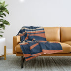 Mid Century Modern Retro Lounge Striped Ogee Pattern in Midcentury Navy Blue, Spiced Orange, and Beige Throw Blanket Gallery Image 1