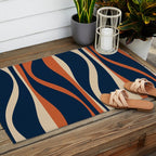 Mid Century Modern Retro Lounge Striped Ogee Pattern in Midcentury Navy Blue, Spiced Orange, and Beige Outdoor Rug Gallery Image 2