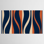 Mid Century Modern Retro Lounge Striped Ogee Pattern in Midcentury Navy Blue, Spiced Orange, and Beige Tablecloth Gallery Image 2