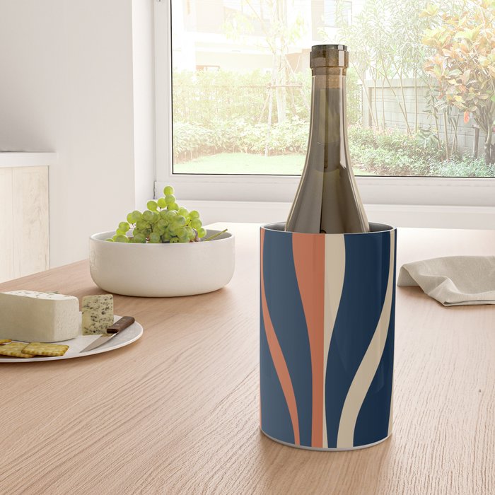 Mid Century Modern Retro Lounge Striped Ogee Pattern in Midcentury Navy Blue, Spiced Orange, and Beige Wine Chiller Gallery Image 4