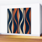 Mid Century Modern Retro Lounge Striped Ogee Pattern in Midcentury Navy Blue, Spiced Orange, and Beige Wall Mural Gallery Image 2
