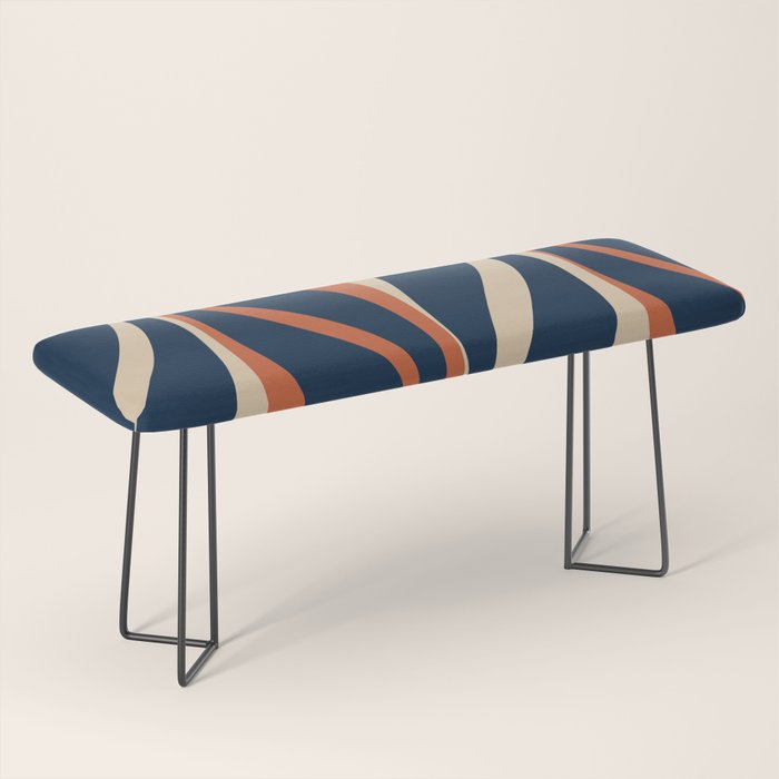 Mid Century Modern Retro Lounge Striped Ogee Pattern in Midcentury Navy Blue, Spiced Orange, and Beige Bench Gallery Image 1