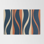 Mid Century Modern Retro Lounge Striped Ogee Pattern in Midcentury Navy Blue, Spiced Orange, and Beige Rug Gallery Image 2