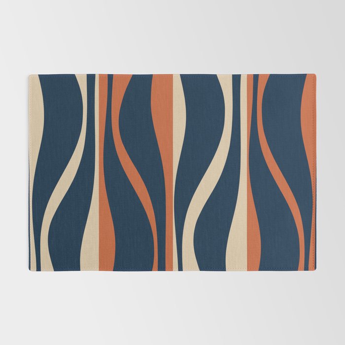 Mid Century Modern Retro Lounge Striped Ogee Pattern in Midcentury Navy Blue, Spiced Orange, and Beige Rug Gallery Image 2