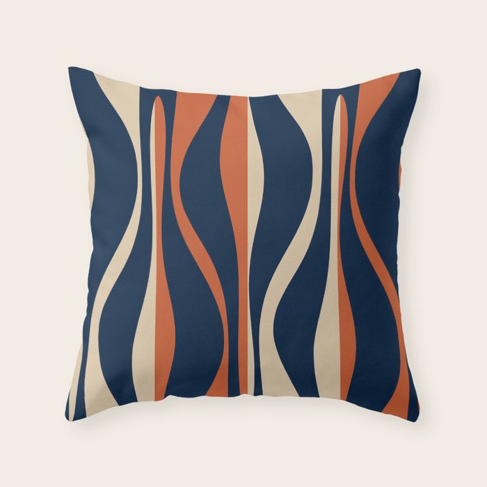 Mid Century Modern Retro Lounge Striped Ogee Pattern in Midcentury Navy Blue, Spiced Orange, and Beige Throw Pillow Gallery Image 6