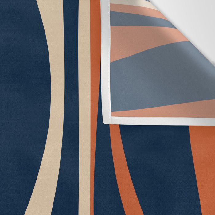 Mid Century Modern Retro Lounge Striped Ogee Pattern in Midcentury Navy Blue, Spiced Orange, and Beige Wall Tapestry Gallery Image 3