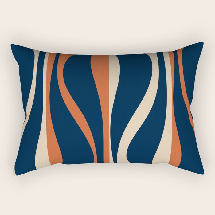 Mid Century Modern Retro Lounge Striped Ogee Pattern in Midcentury Navy Blue, Spiced Orange, and Beige Rectangular Pillow Gallery Image 1