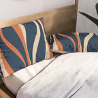 Mid Century Modern Retro Lounge Striped Ogee Pattern in Midcentury Navy Blue, Spiced Orange, and Beige Pillow Sham Gallery Image 2