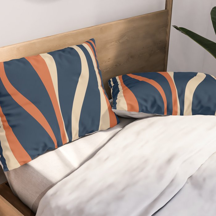 Mid Century Modern Retro Lounge Striped Ogee Pattern in Midcentury Navy Blue, Spiced Orange, and Beige Pillow Sham Gallery Image 2