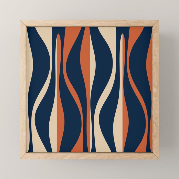 Mid Century Modern Retro Lounge Striped Ogee Pattern in Midcentury Navy Blue, Spiced Orange, and Beige Mini Art Print Gallery Image 1