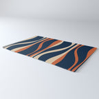 Mid Century Modern Retro Lounge Striped Ogee Pattern in Midcentury Navy Blue, Spiced Orange, and Beige Rug Gallery Image 3