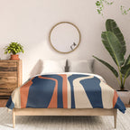 Mid Century Modern Retro Lounge Striped Ogee Pattern in Midcentury Navy Blue, Spiced Orange, and Beige Comforter Gallery Image 3