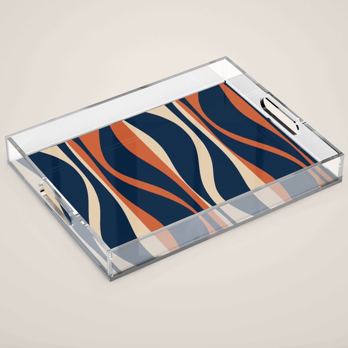 Mid Century Modern Retro Lounge Striped Ogee Pattern in Midcentury Navy Blue, Spiced Orange, and Beige Acrylic Tray Gallery Image 1