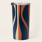 Mid Century Modern Retro Lounge Striped Ogee Pattern in Midcentury Navy Blue, Spiced Orange, and Beige Travel Mug Gallery Image 3