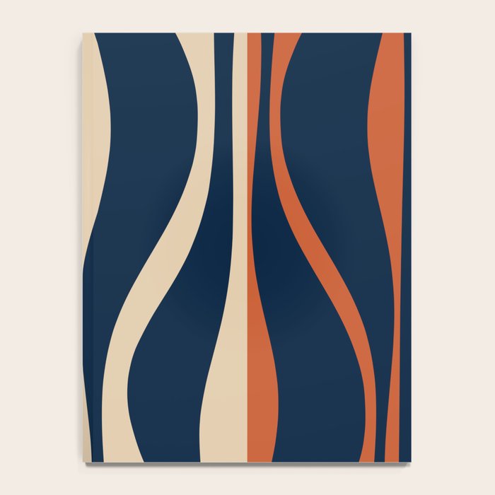 Mid Century Modern Retro Lounge Striped Ogee Pattern in Midcentury Navy Blue, Spiced Orange, and Beige Notebook Gallery Image 4