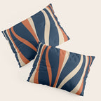 Mid Century Modern Retro Lounge Striped Ogee Pattern in Midcentury Navy Blue, Spiced Orange, and Beige Pillow Sham Gallery Image 3