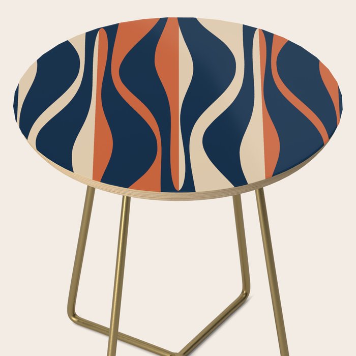 Mid Century Modern Retro Lounge Striped Ogee Pattern in Midcentury Navy Blue, Spiced Orange, and Beige Side Table Gallery Image 2