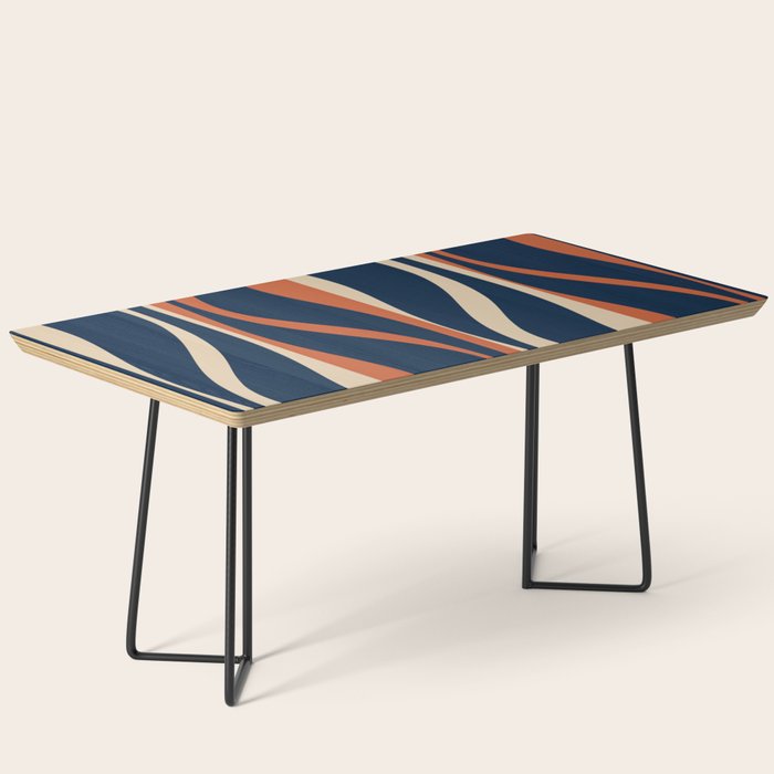 Mid Century Modern Retro Lounge Striped Ogee Pattern in Midcentury Navy Blue, Spiced Orange, and Beige Coffee Table Gallery Image 1