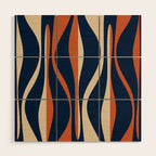 Mid Century Modern Retro Lounge Striped Ogee Pattern in Midcentury Navy Blue, Spiced Orange, and Beige Wood Wall Art Gallery Image 1