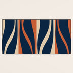 Mid Century Modern Retro Lounge Striped Ogee Pattern in Midcentury Navy Blue, Spiced Orange, and Beige Desk Mat Gallery Image 3